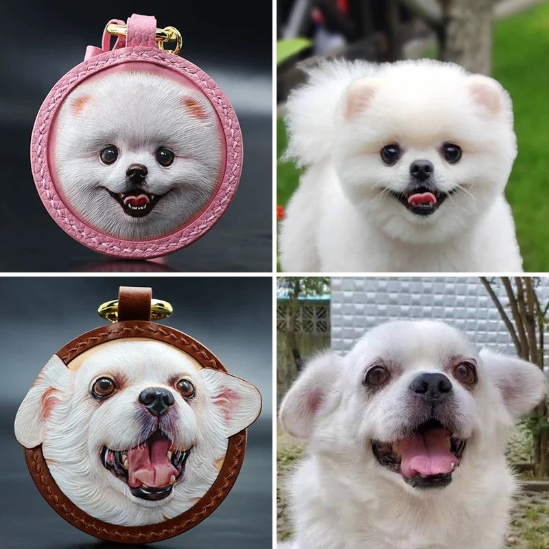 Custom Pet Leather Key Chains,Handmade 3D Leather Carving,Hand Drawn & Colored - Image 2