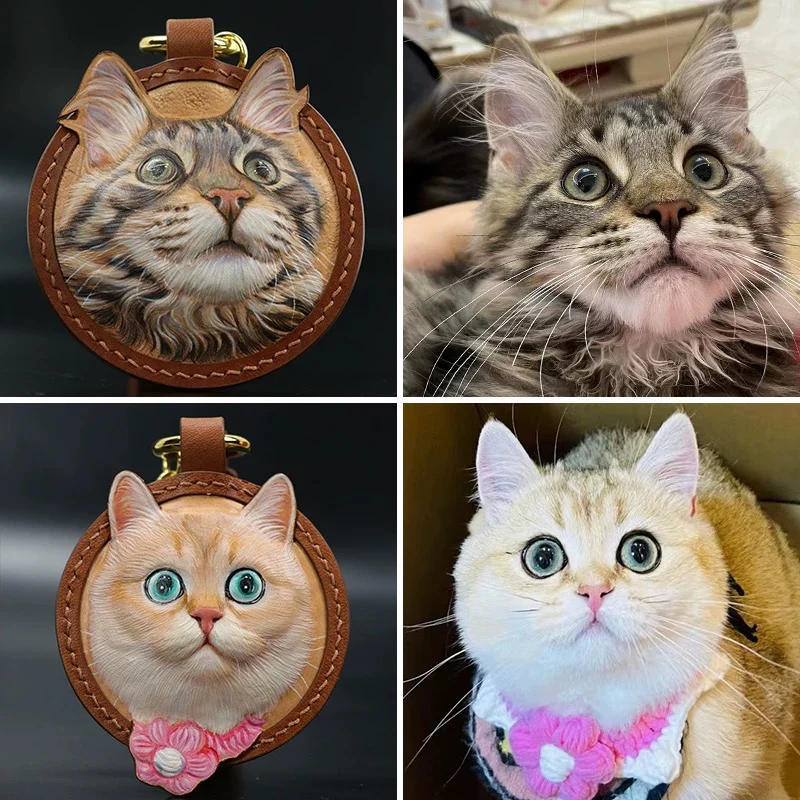 Custom Pet Leather Key Chains,Handmade 3D Leather Carving,Hand Drawn & Colored - Image 3