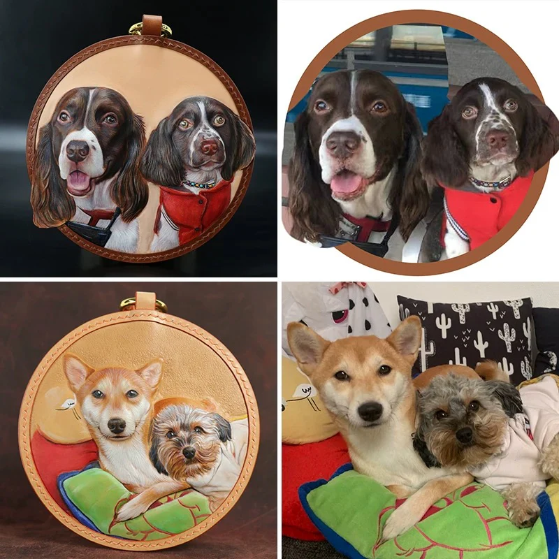 Custom Pet Leather Key Chains,Handmade 3D Leather Carving,Hand Drawn & Colored - Image 4