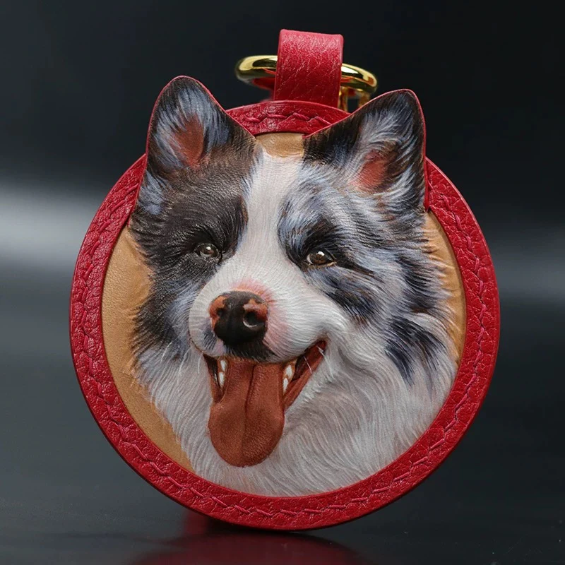 Custom Pet Leather Key Chains,Handmade 3D Leather Carving,Hand Drawn & Colored - Image 6