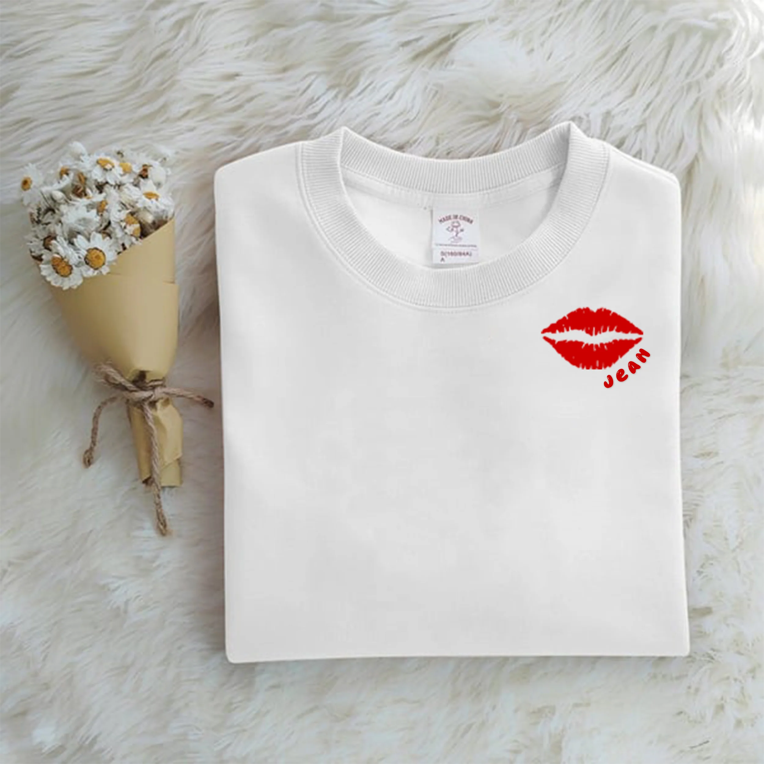 Custom Text Lip Print Embroidered T-shirt,Sweatshirt,Hoodie - Image 3