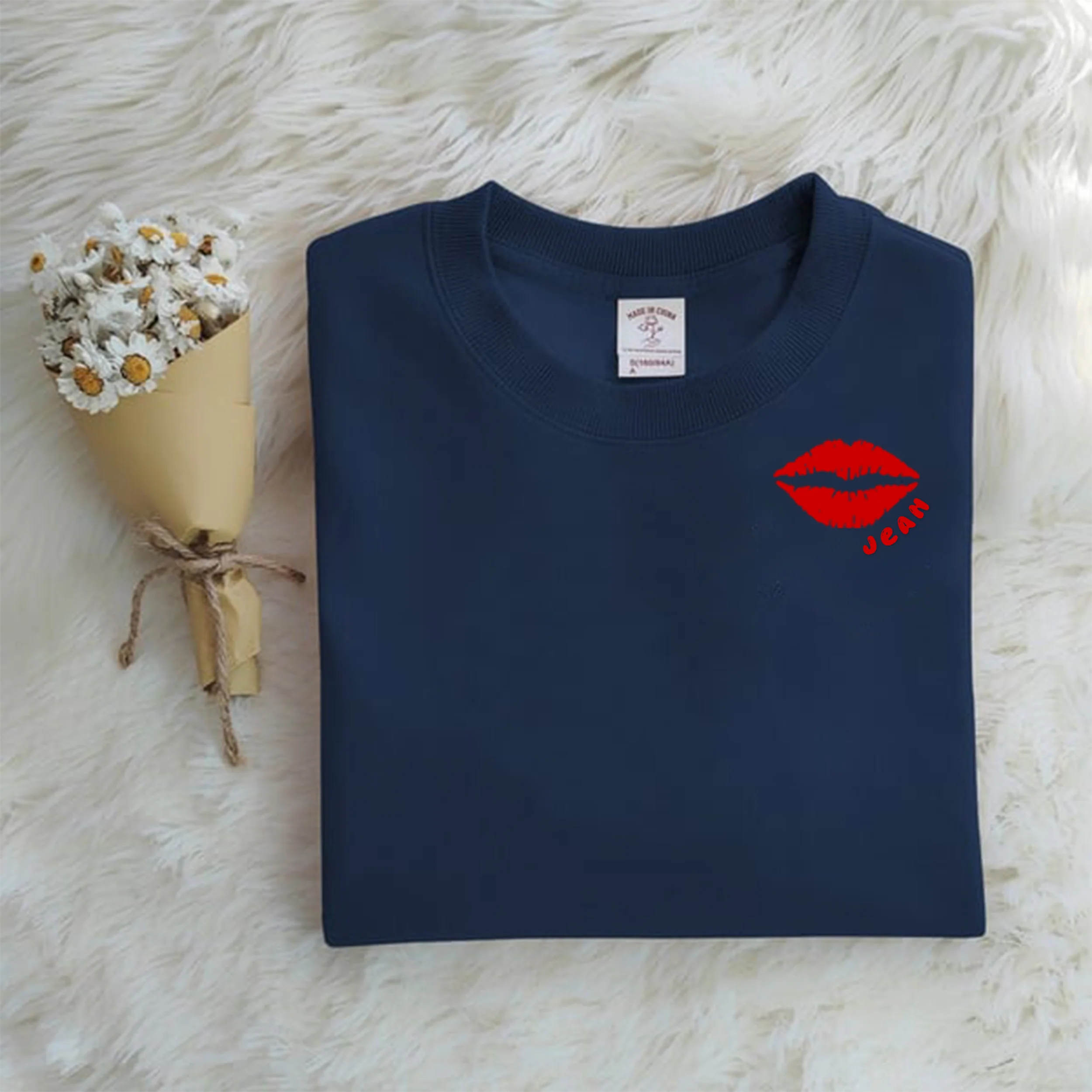 Custom Text Lip Print Embroidered T-shirt,Sweatshirt,Hoodie - Image 4