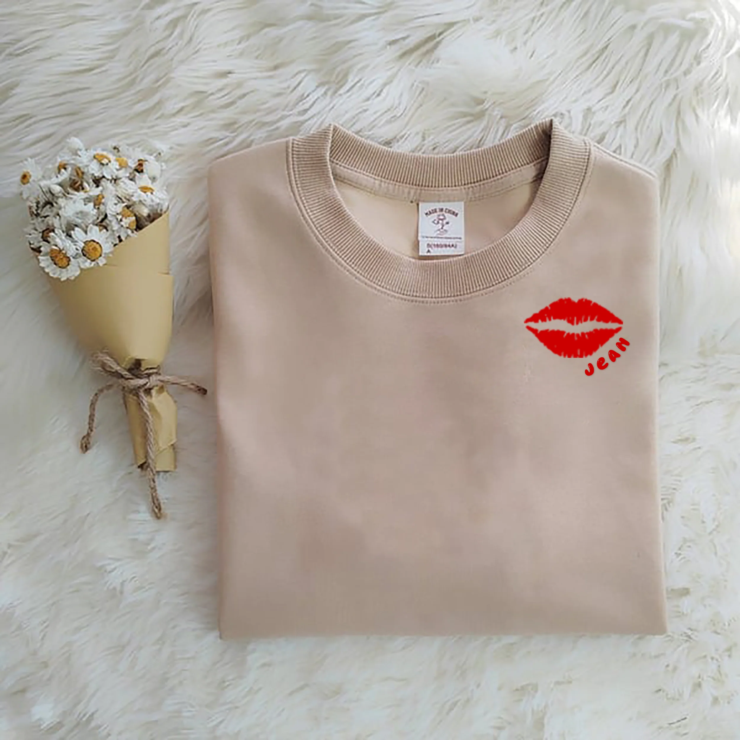 Custom Text Lip Print Embroidered T-shirt,Sweatshirt,Hoodie - Image 5