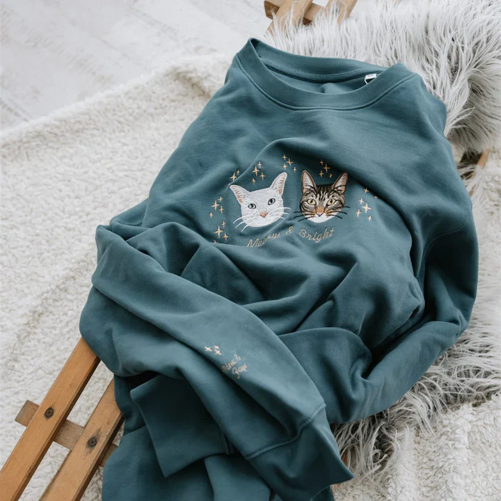 Customized Embroidered Pet Portrait Christmas Sweatshirt - Image 3