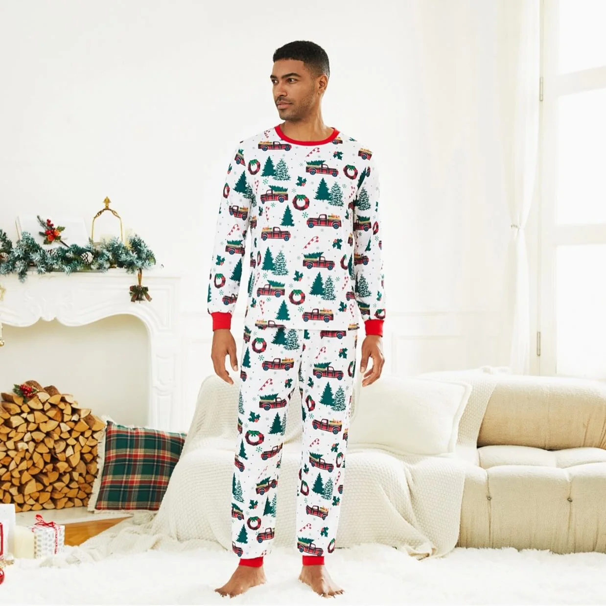 Cute Christmas Tree Truck Matching Family Christmas Pajamas - Image 3