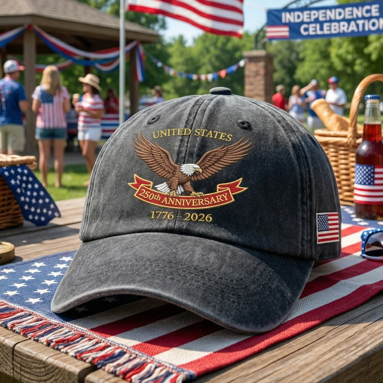 Embroidered 250th USA Independence Day Dyed Cap - Image 3