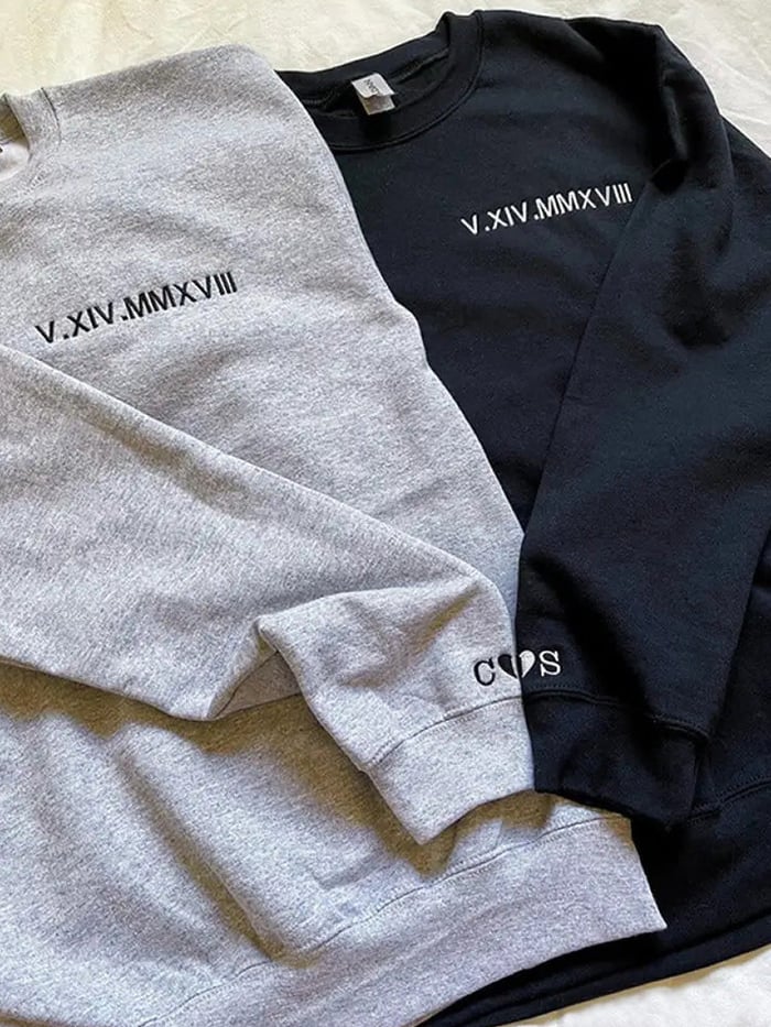 Embroidered Roman Numeral Sweatshirt, Hoodie - Image 4