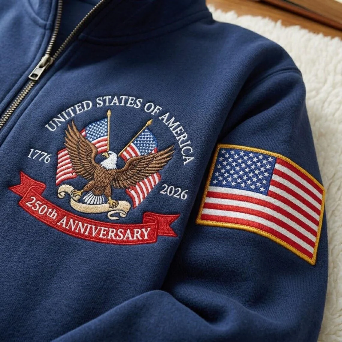 Embroidered The US 250th Anniversary Independence Day Quarter-Zip Sweatshirt, Hoodie Sweatshirt T-Shirt - Image 3