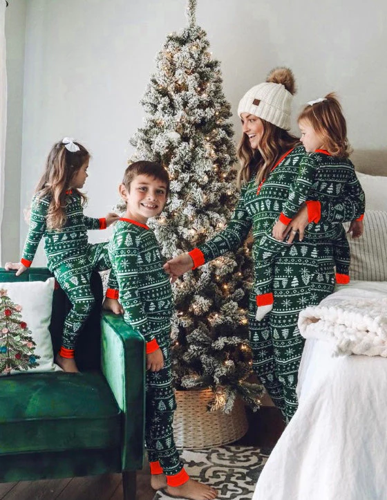 Green Christmas Tree Matching Family Christmas Pajamas-Dog Pajamas Included - Image 2