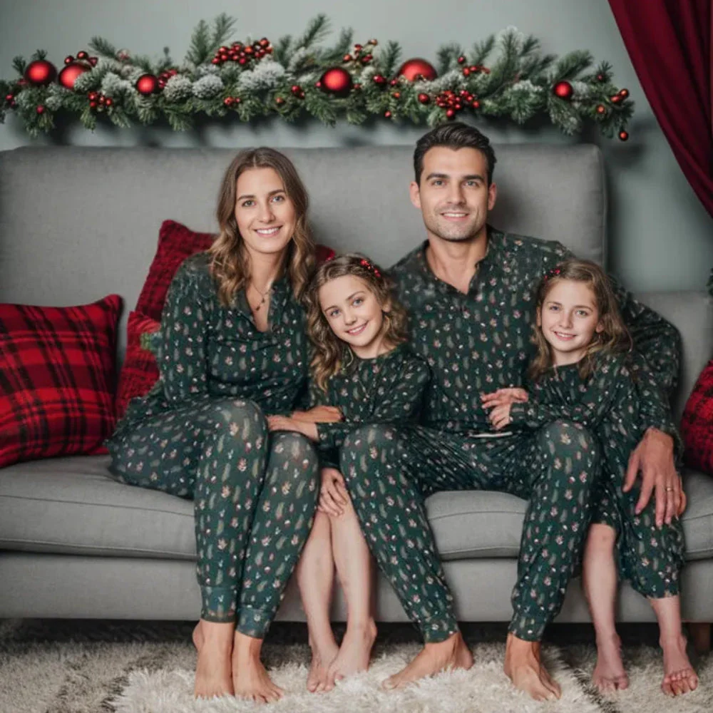 Green Christmas Tree Matching Family Christmas Pajamas-Dog Pajamas Included - Image 5