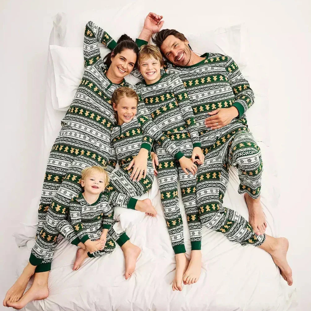 Green Gingerbread Matching Family Christmas Pajamas (Dog Pajamas Included) - Image 2