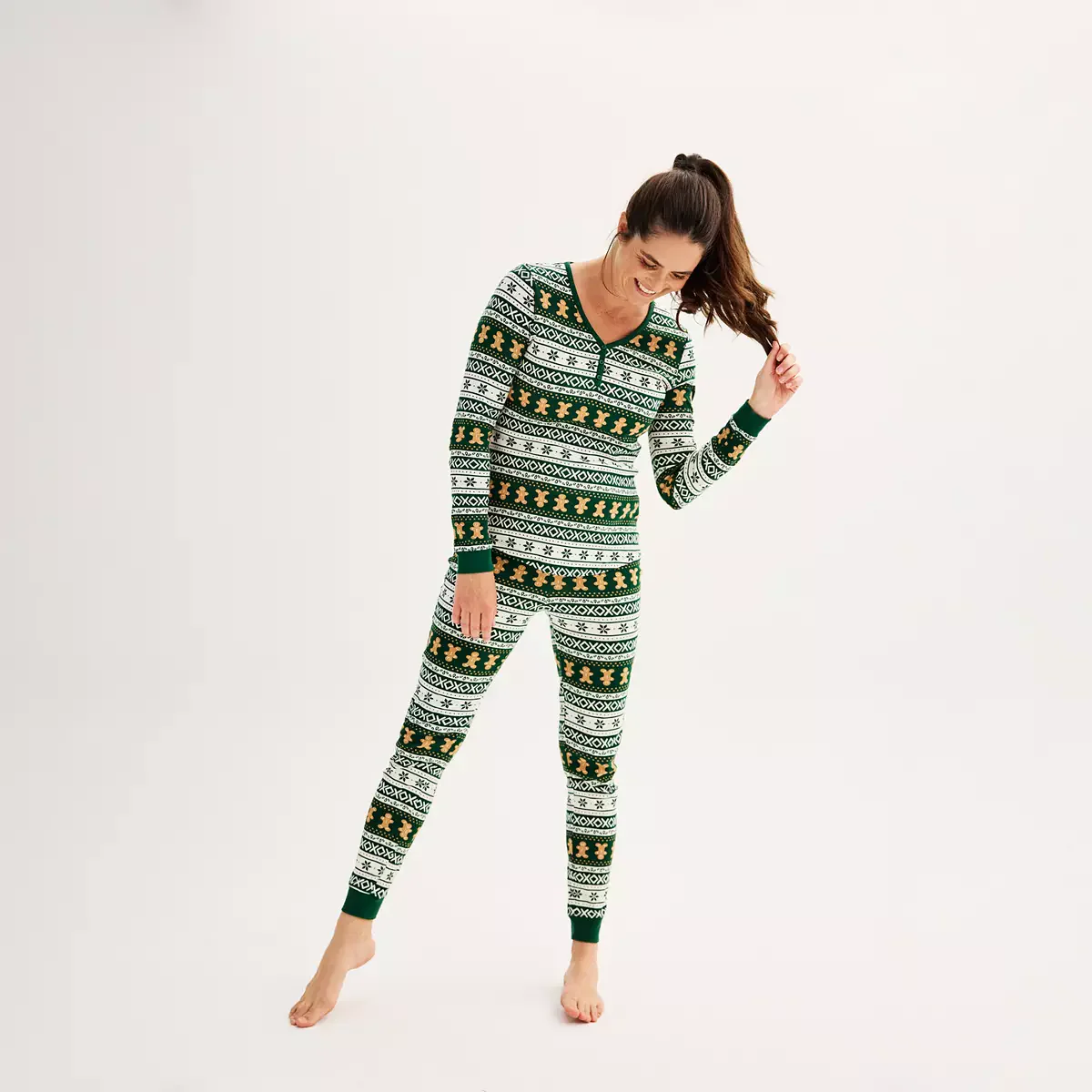 Green Gingerbread Matching Family Christmas Pajamas (Dog Pajamas Included) - Image 4