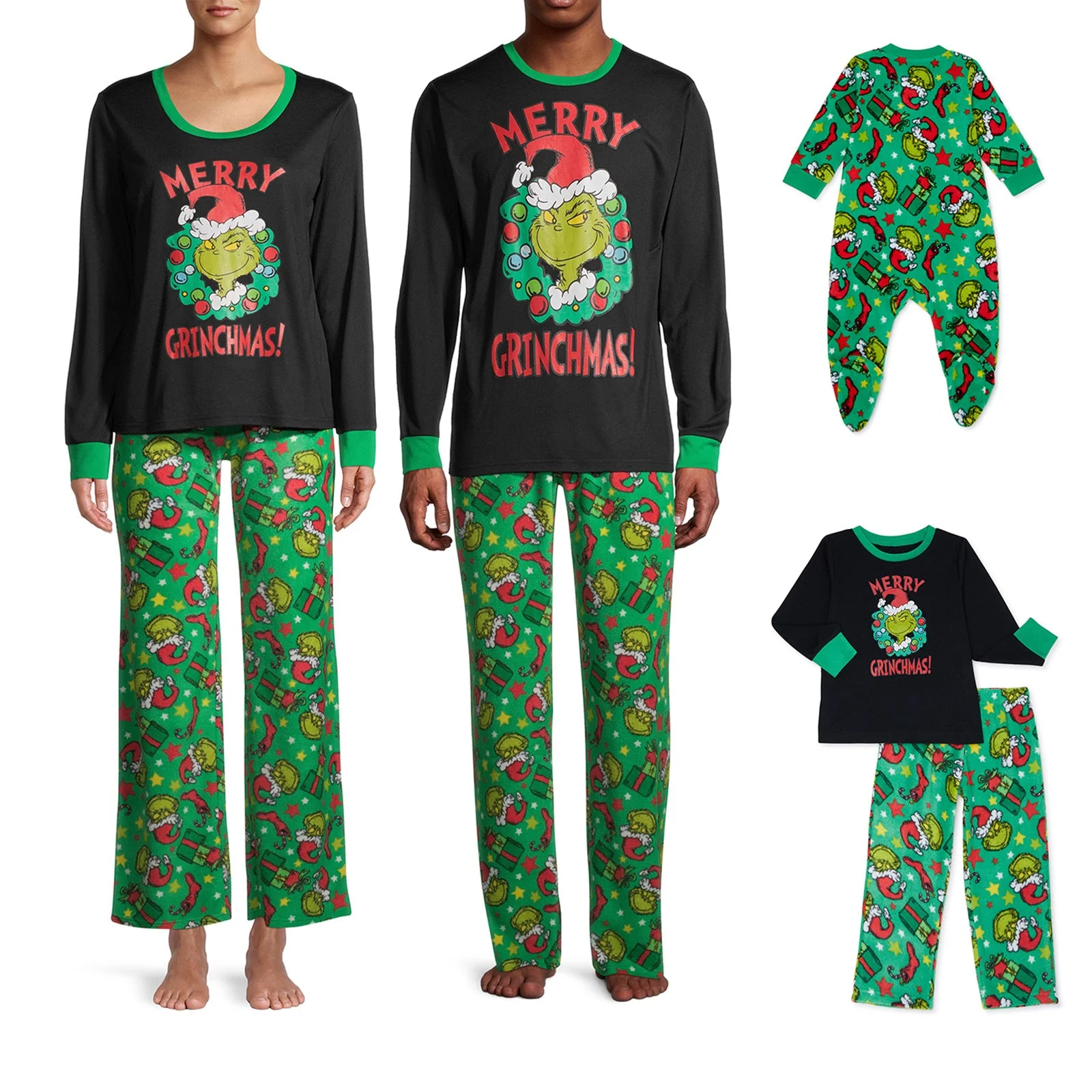 Green Grinch Print Matching Family Christmas Pajamas - Image 2