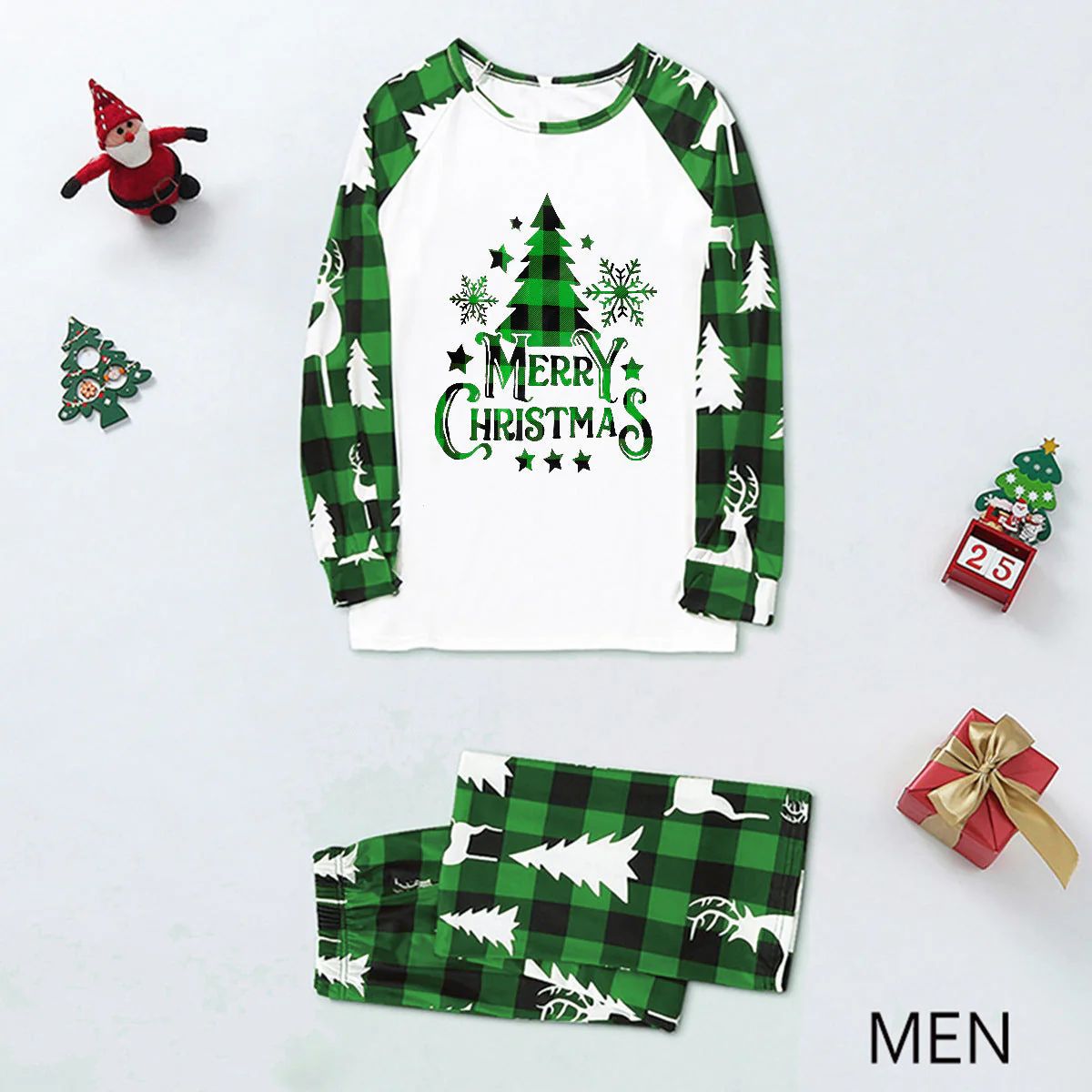 Green Plaid Christmas Tree Pattern Family Matching Pajamas Sets (with Pet's dog clothes) - Image 4
