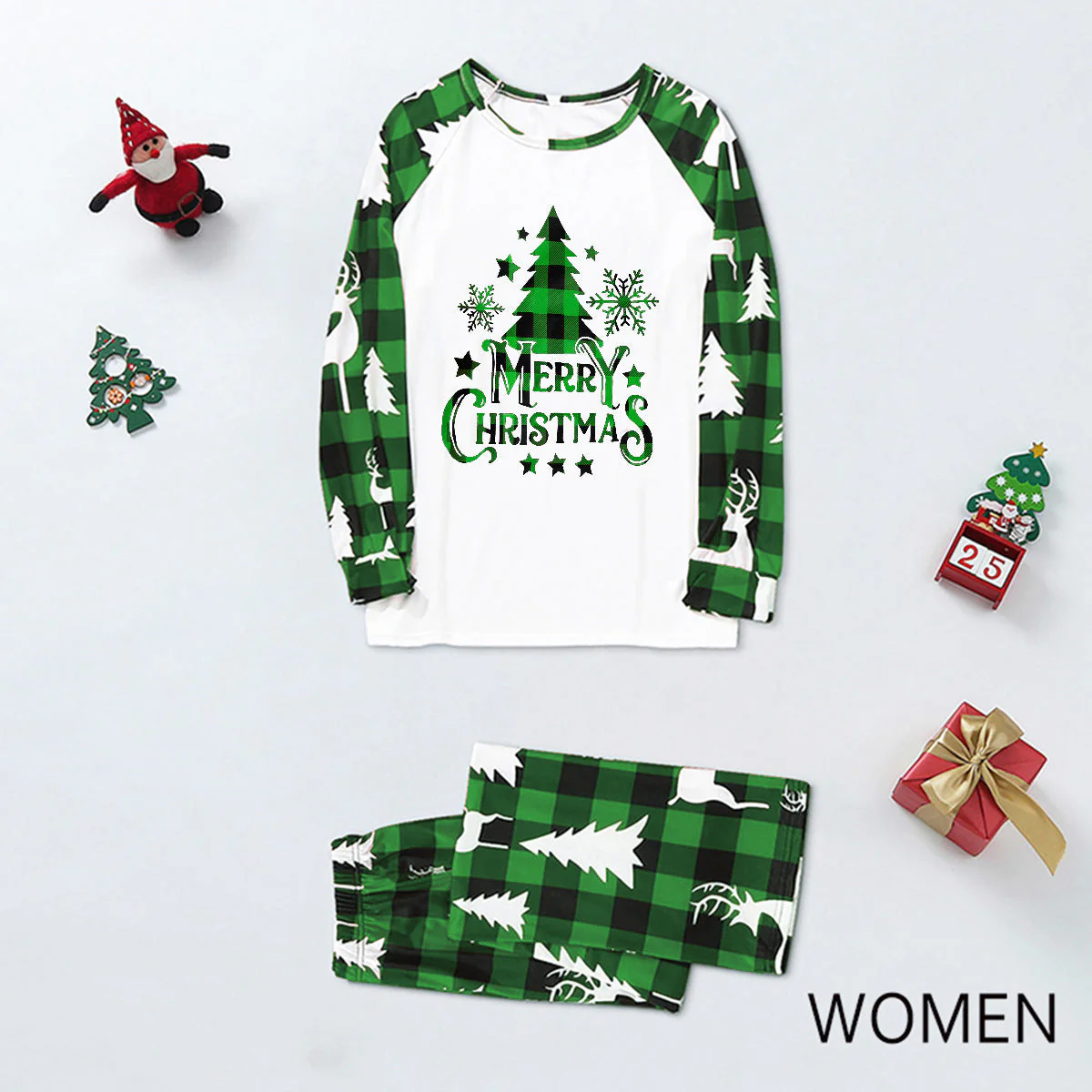 Green Plaid Christmas Tree Pattern Family Matching Pajamas Sets (with Pet's dog clothes) - Image 5