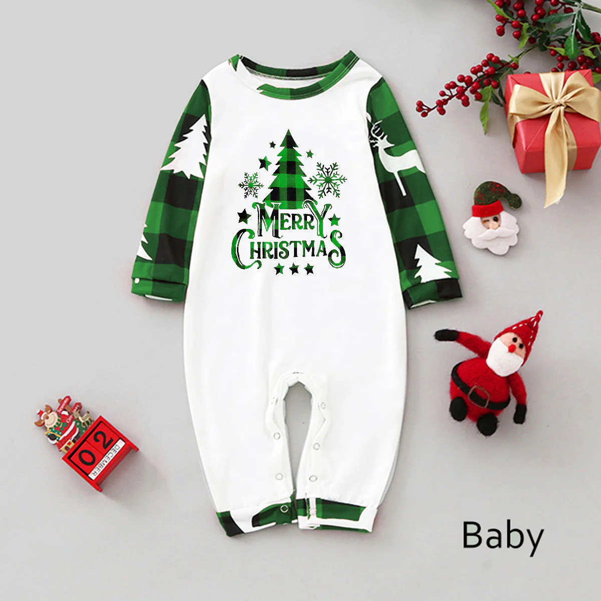 Green Plaid Christmas Tree Pattern Family Matching Pajamas Sets (with Pet's dog clothes) - Image 6