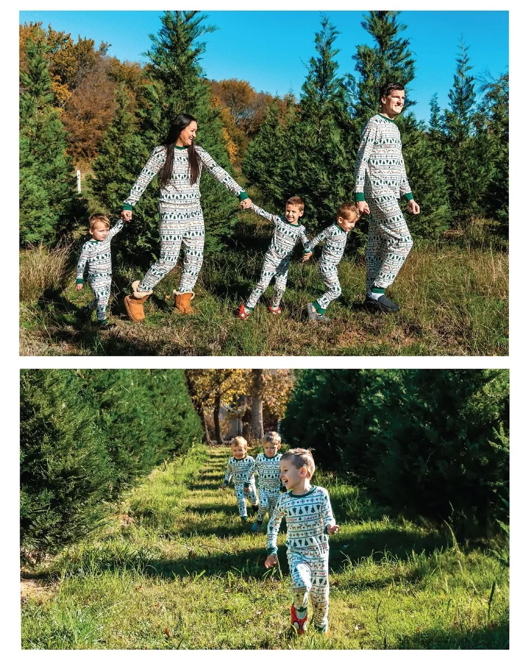 Green snowflakes Pattern Matching Family Christmas Pajamas - Image 2