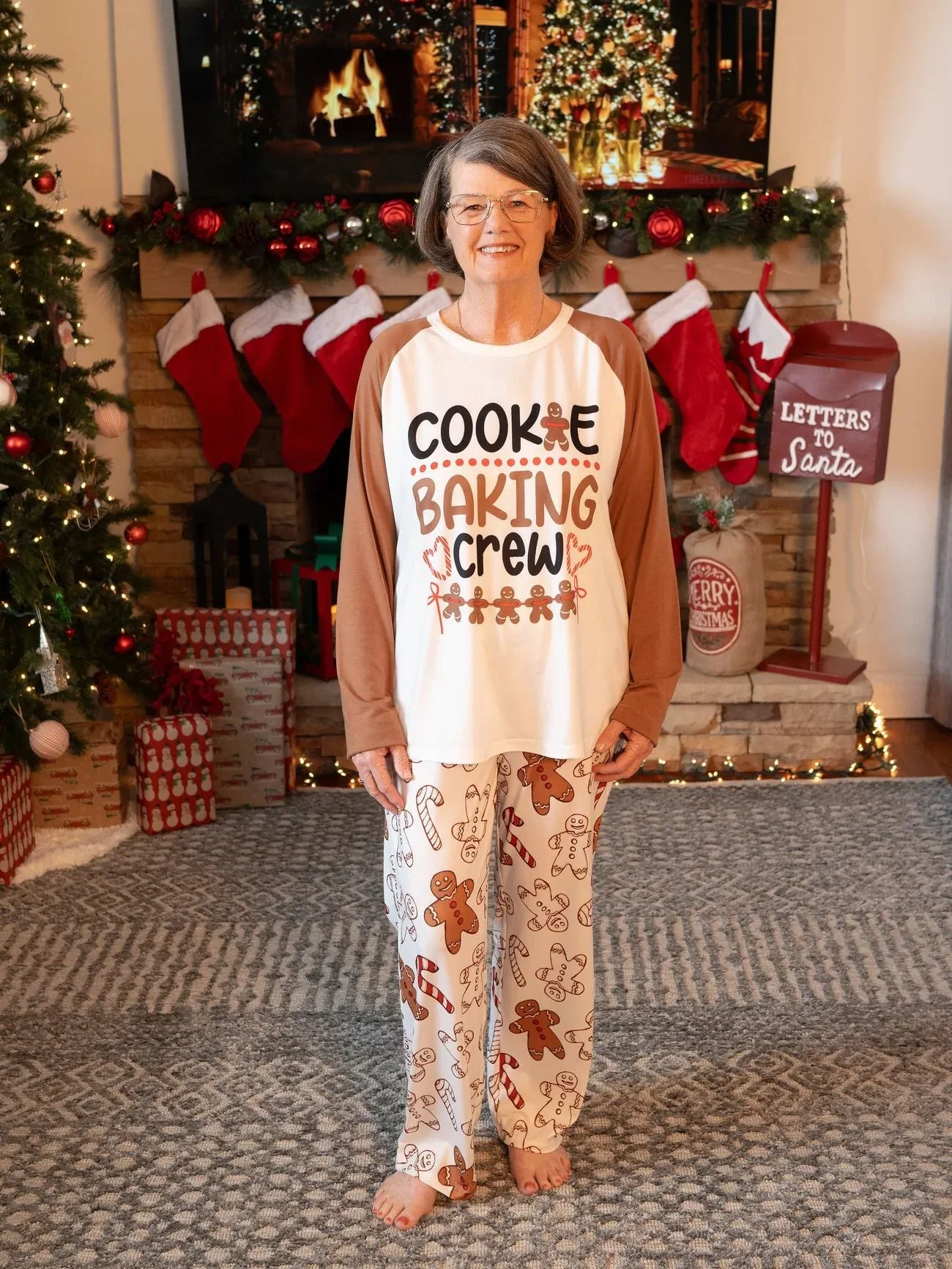 Khaki Gingerbread Pattern Matching Family Christmas Pajamas - Image 2