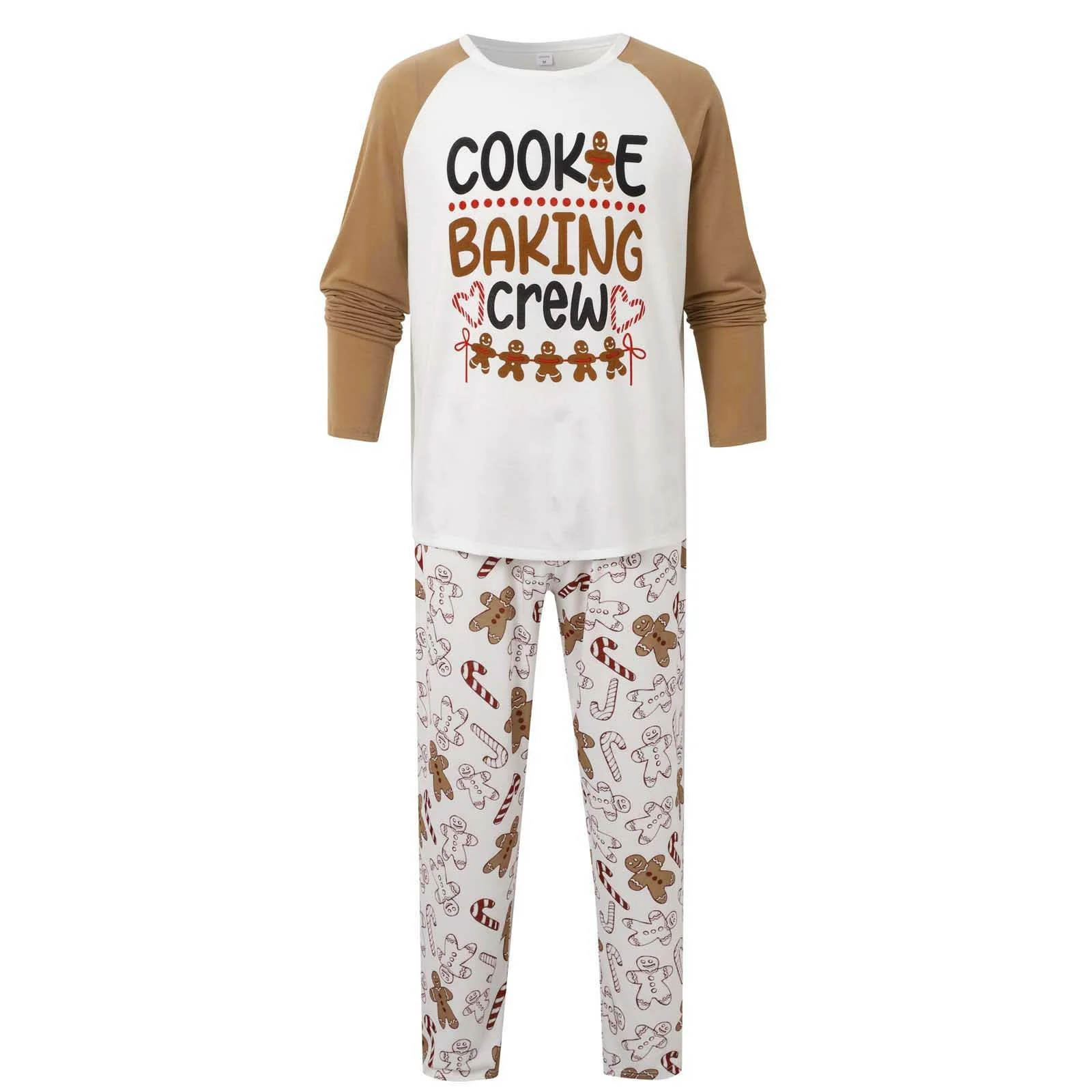 Khaki Gingerbread Pattern Matching Family Christmas Pajamas - Image 3