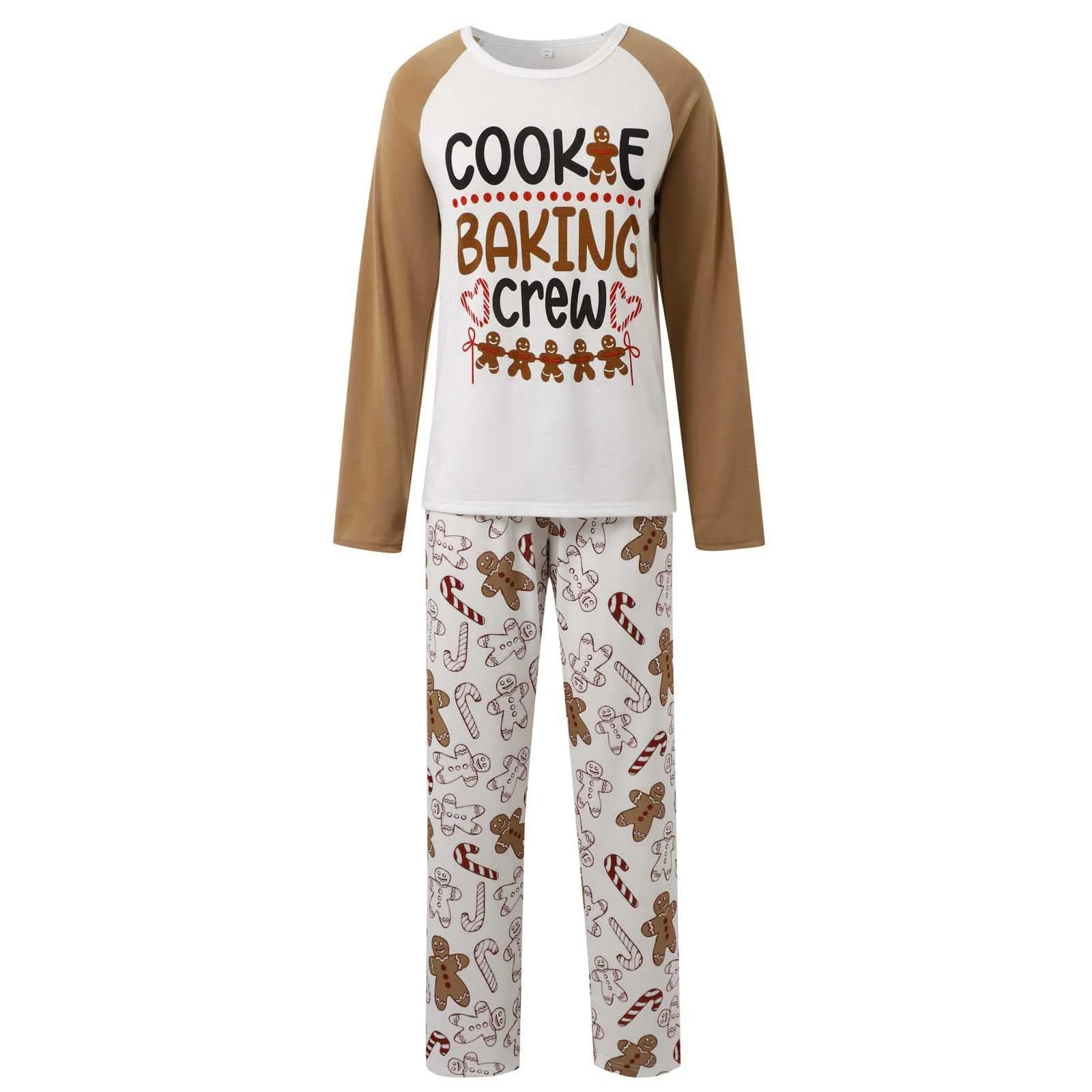 Khaki Gingerbread Pattern Matching Family Christmas Pajamas - Image 4
