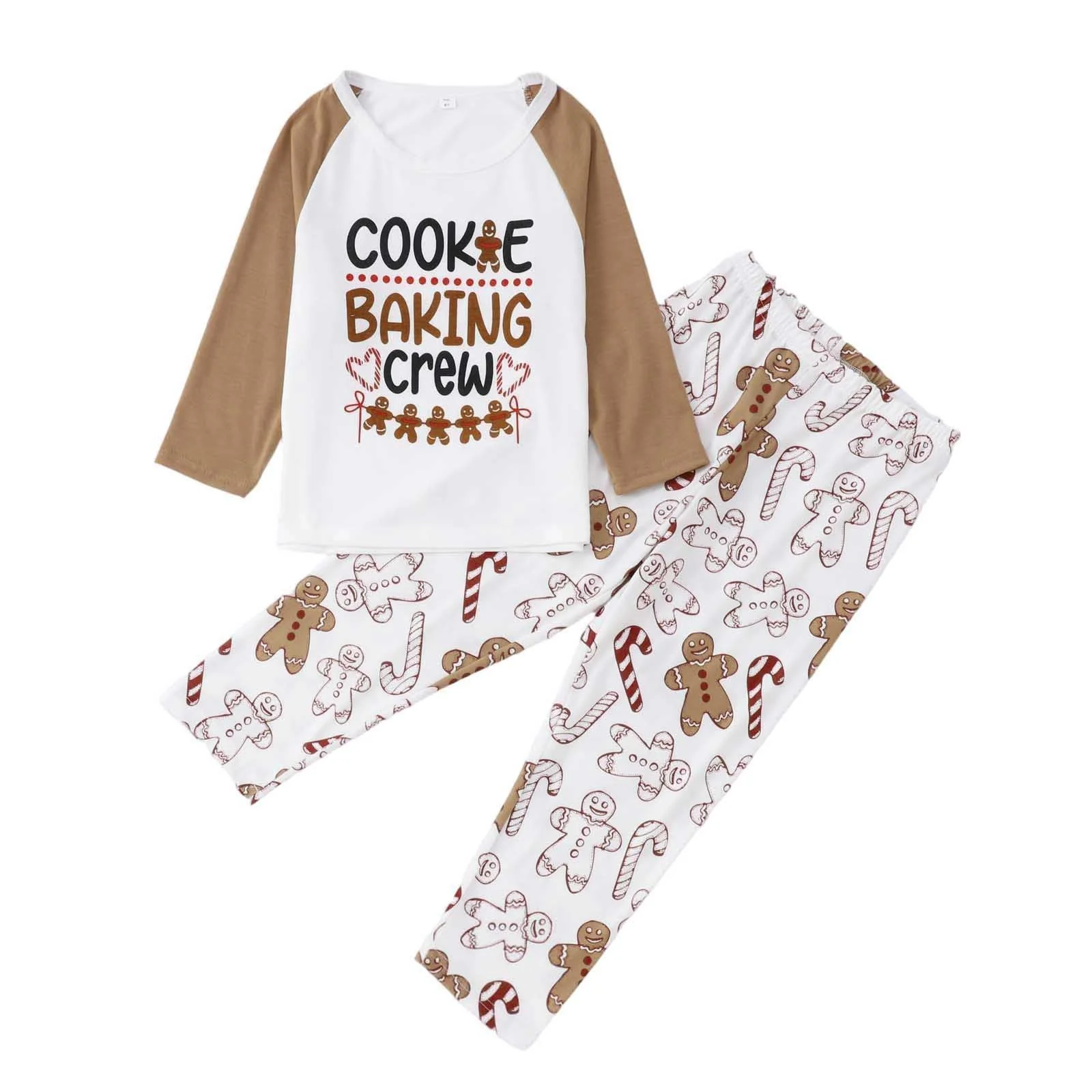 Khaki Gingerbread Pattern Matching Family Christmas Pajamas - Image 5