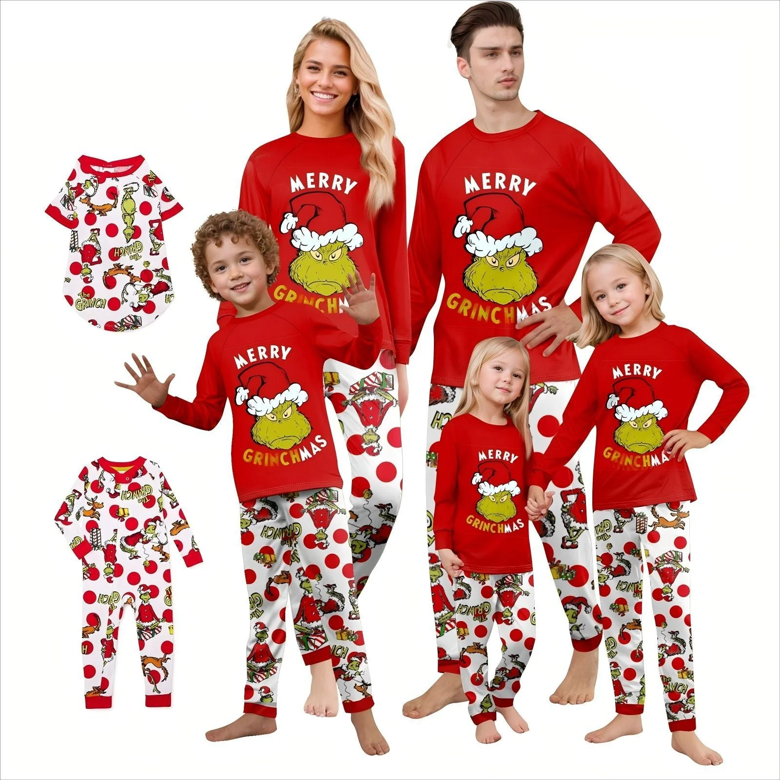 Red Top with Holiday Character Print Pants Matching Family Christmas Pajamas| Adults, Kids & Pets - Image 2