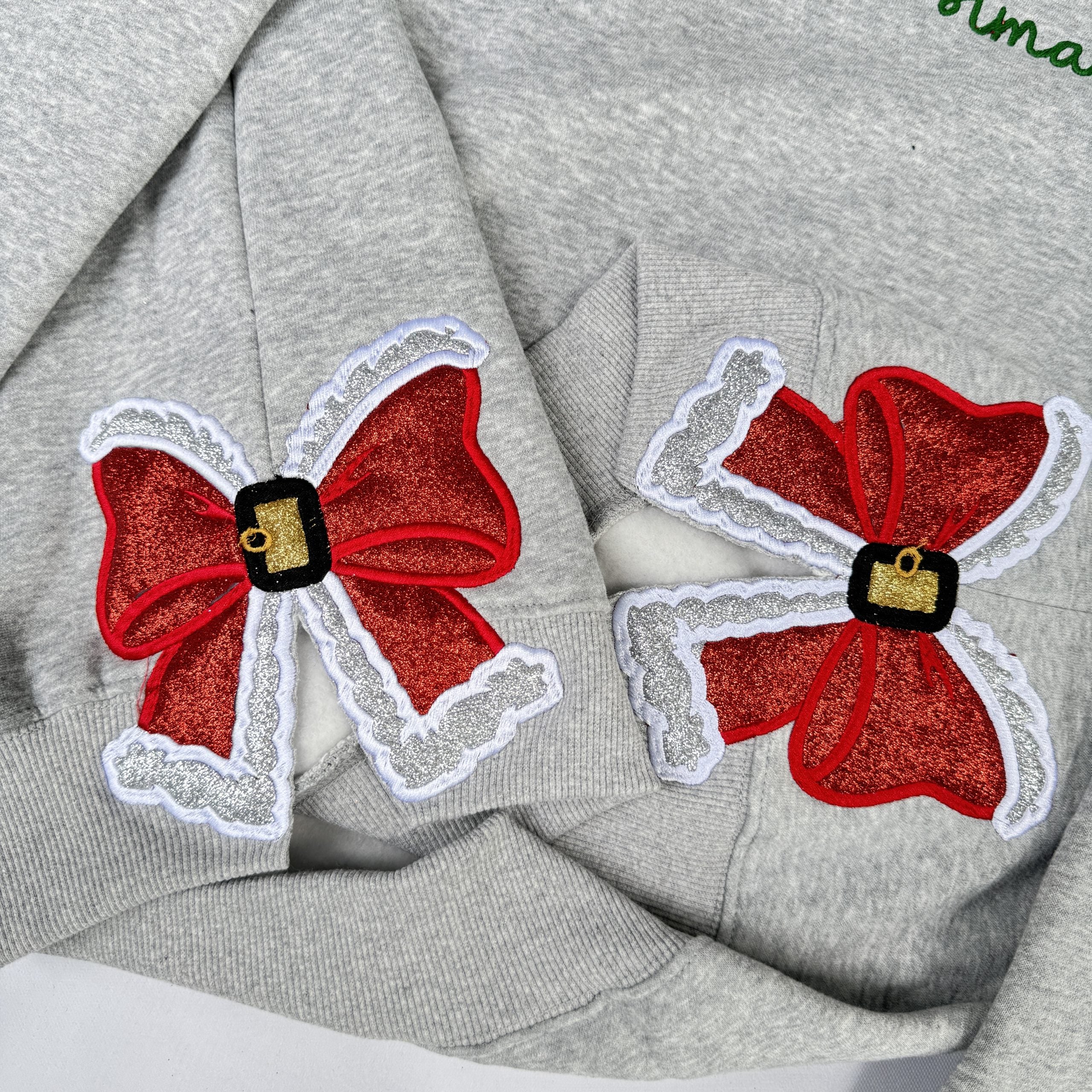 Merry Christmas Glitter Red Side Bow Sweatshirt Embroidered Sweatshirt/Hoodie/Tshirt - Image 2
