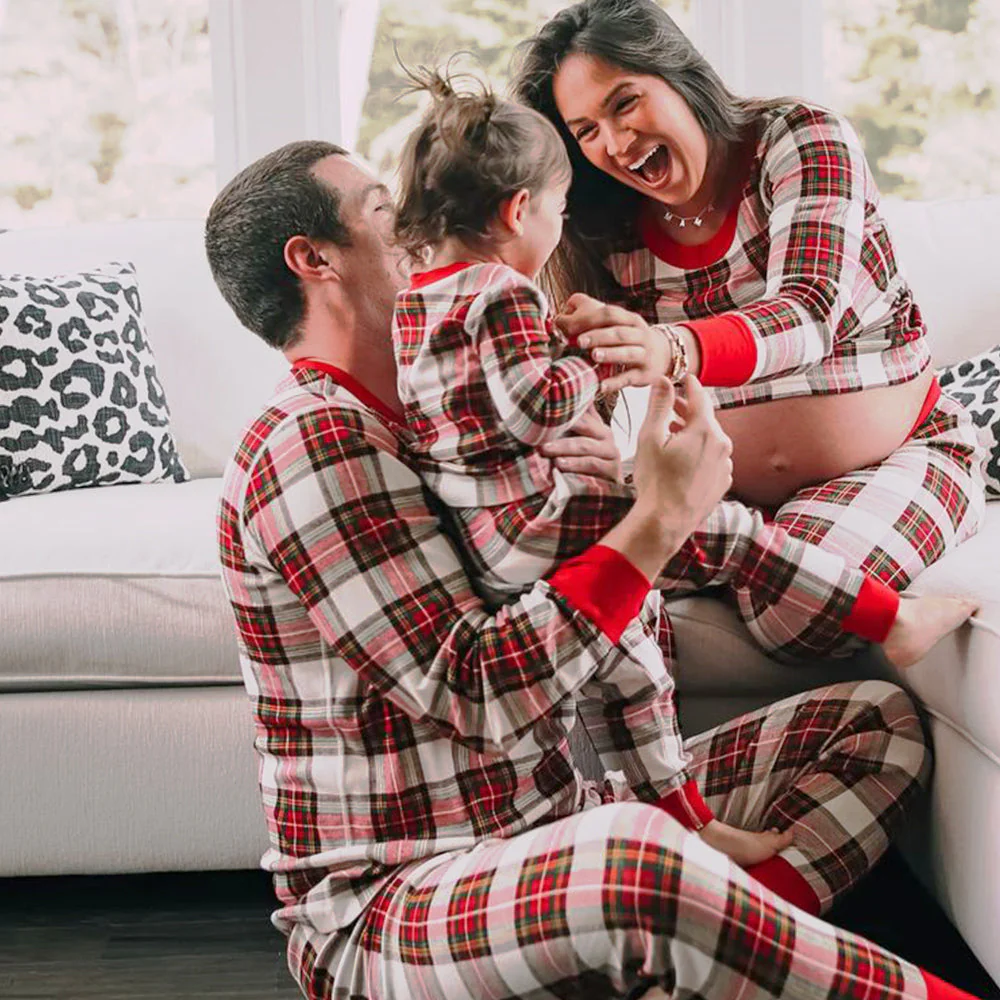 Mixed color plaid Matching Family Christmas Pajamas-Dog Pajamas Included - Image 10