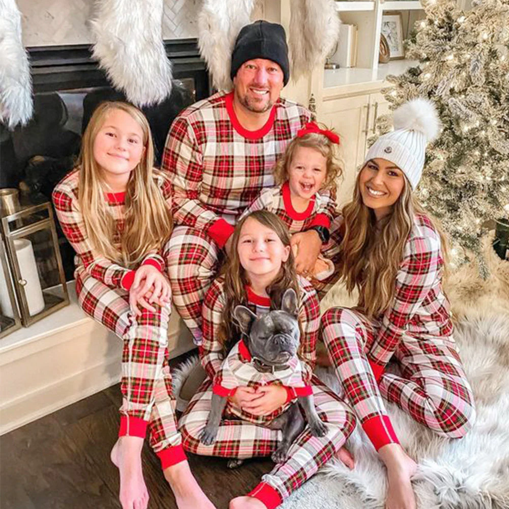 Mixed color plaid Matching Family Christmas Pajamas-Dog Pajamas Included - Image 11