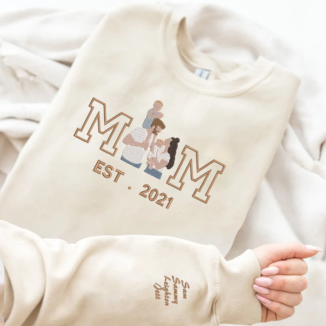Personalized Embroidered Family Photo Hoodie Sweatshirt T-Shirt - Image 3