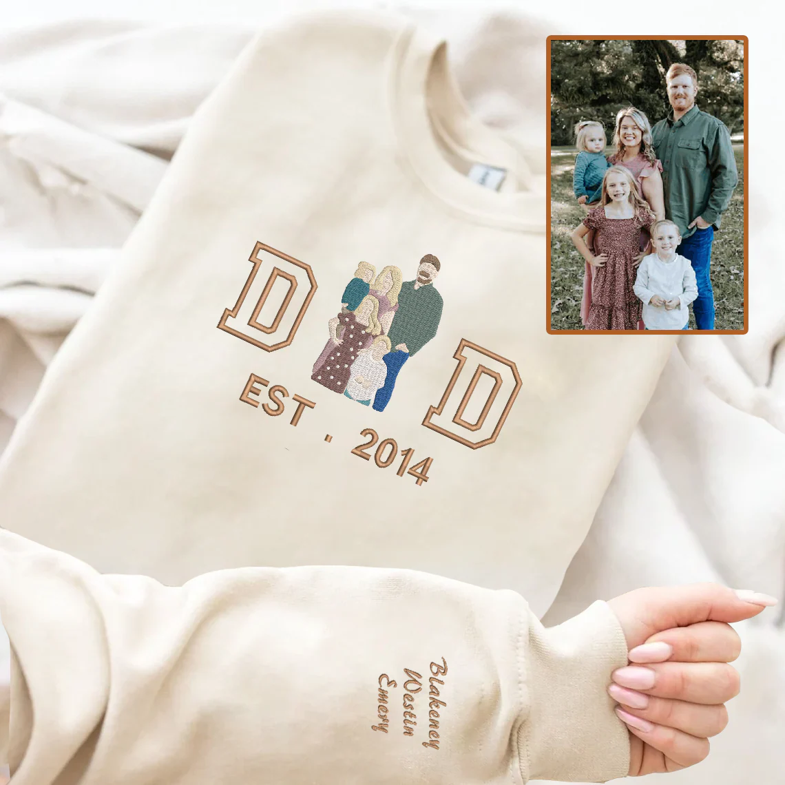 Personalized Embroidered Family Photo Hoodie Sweatshirt T-Shirt - Image 5
