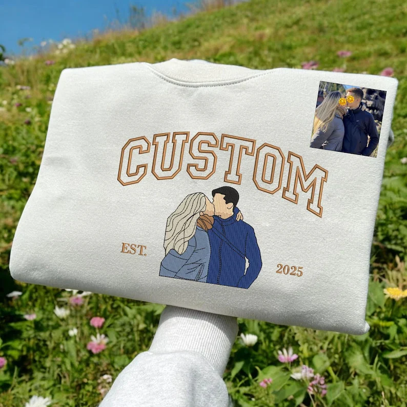 Personalized Embroidered Portrait from Photo Hoodie - Image 3