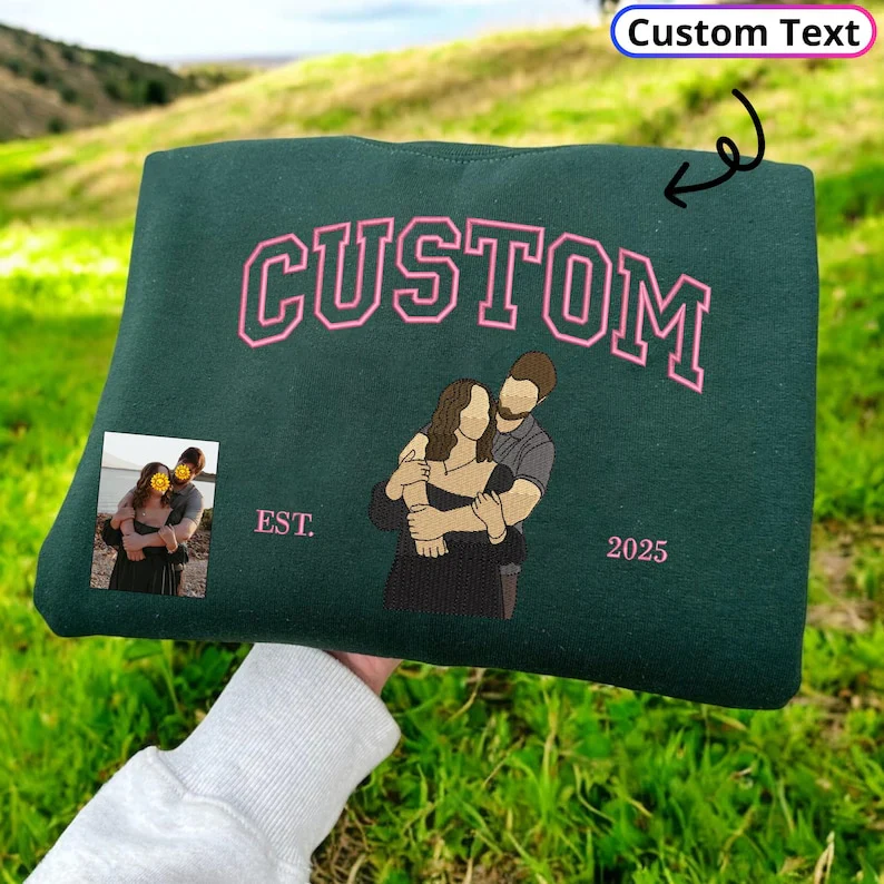 Personalized Embroidered Portrait from Photo Hoodie - Image 4
