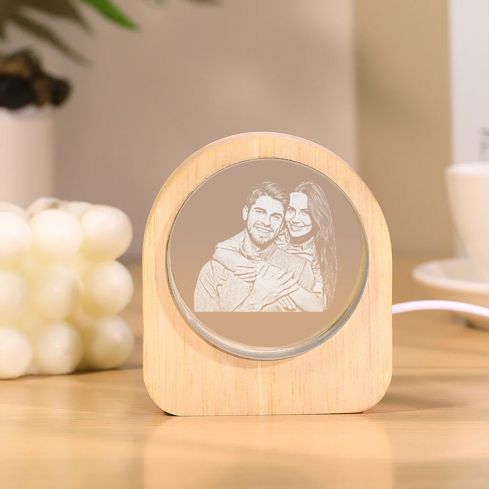 Personalized Family 3D Engraved Crystal Photo LED Light - Image 2