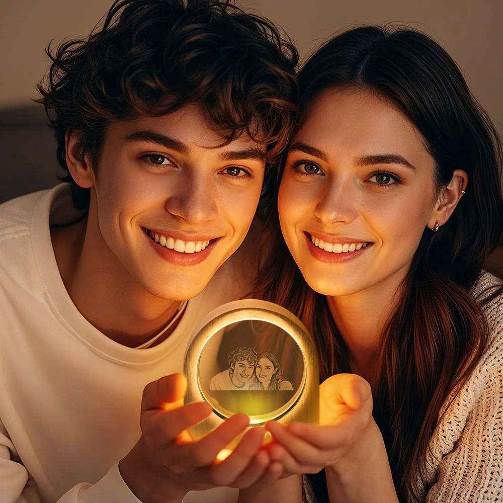 Personalized Family 3D Engraved Crystal Photo LED Light - Image 3