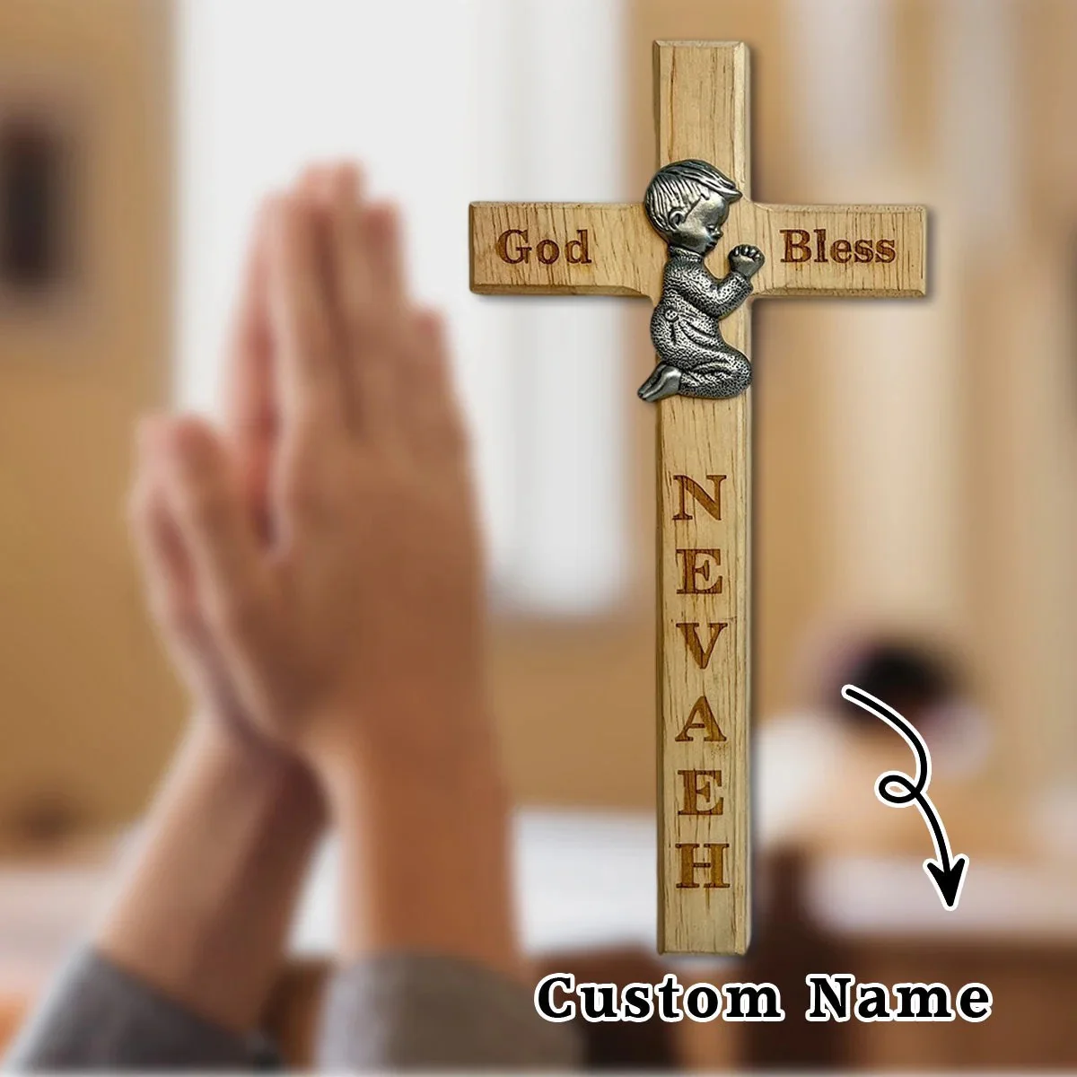 Personalized Wood Cross-Bless For Boys and Girls - Image 2