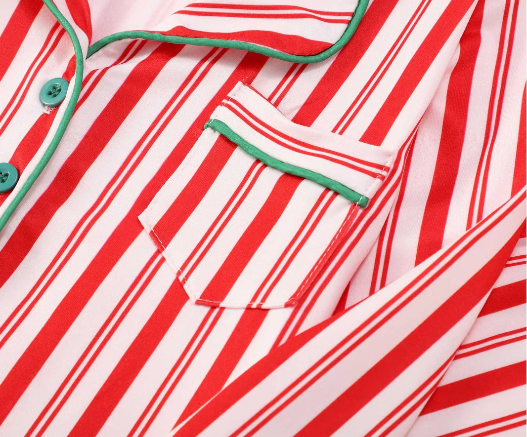 Pink Can Stripe Matching Family Christmas Pajamas-Dog Pajamas Included - Image 6