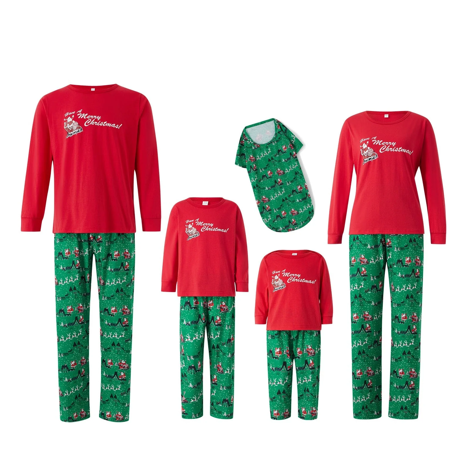 Red and Green Snowman Print Matching Family Christmas Pajamas-Dog Pajamas Included - Image 2
