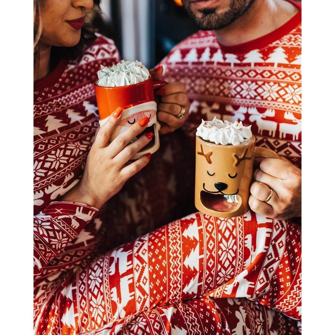 Red and White Snowflake Matching Family Christmas Pajamas-Dog Pajamas Included - Image 4