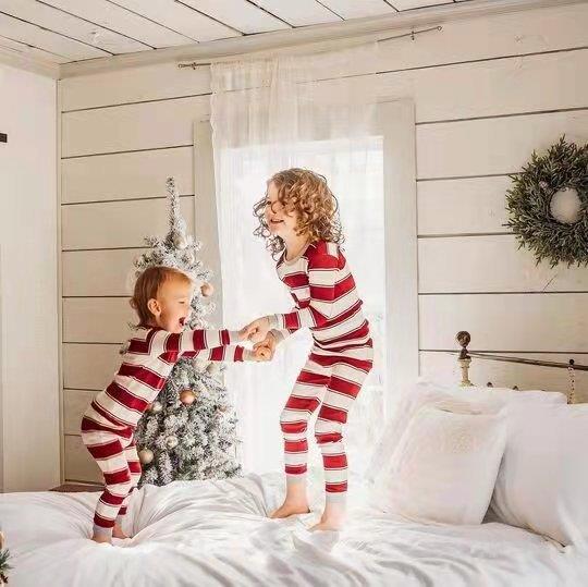 Red and White Stripe Round Collar Matching Family Christmas Pajamas-Dog Pajamas Included - Image 4