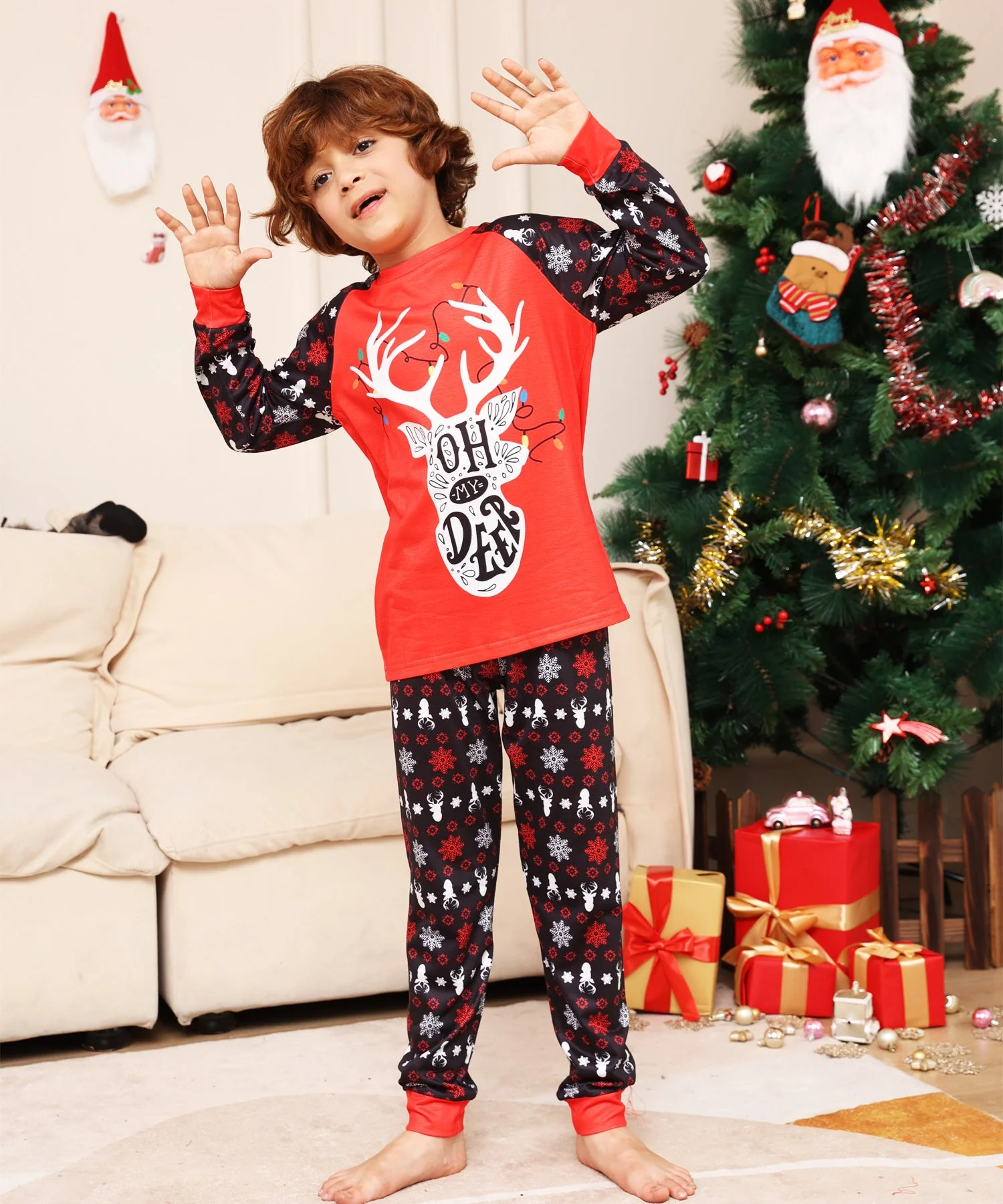 Red Christmas Snow Deer Matching Family Christmas Pajamas (Dog Pajamas Included) - Image 10