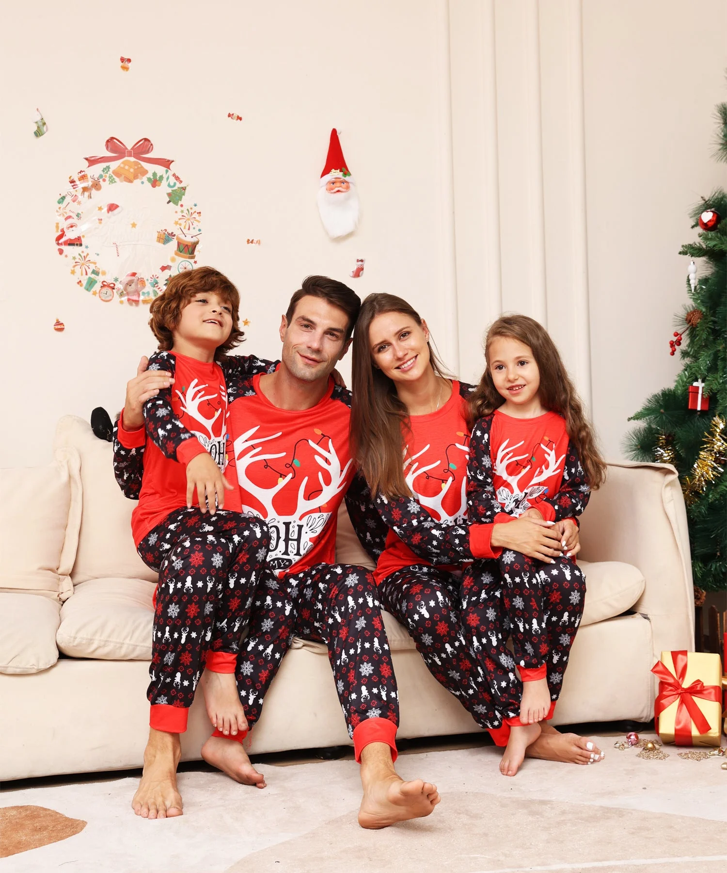 Red Christmas Snow Deer Matching Family Christmas Pajamas (Dog Pajamas Included) - Image 2