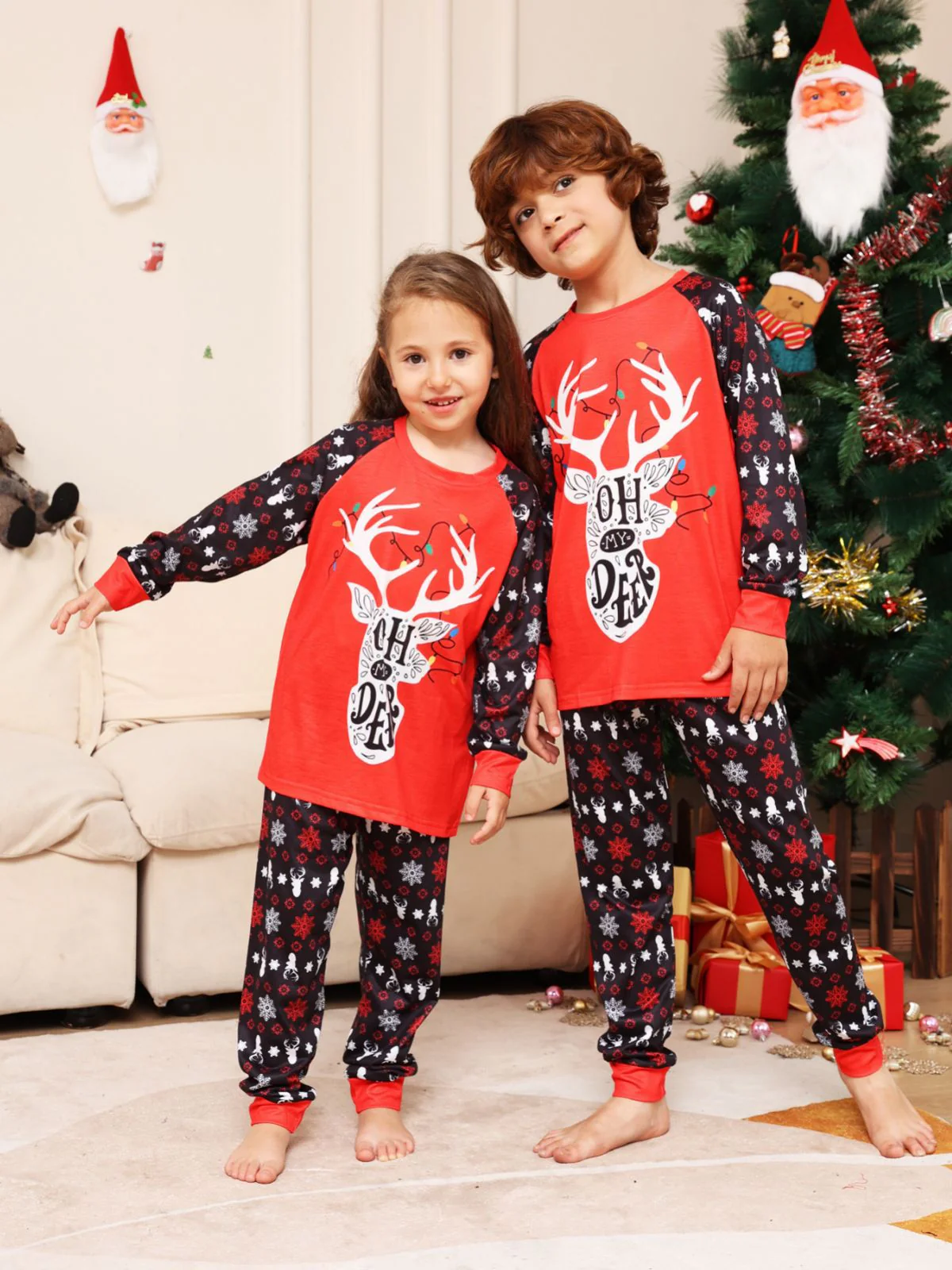 Red Christmas Snow Deer Matching Family Christmas Pajamas (Dog Pajamas Included) - Image 4