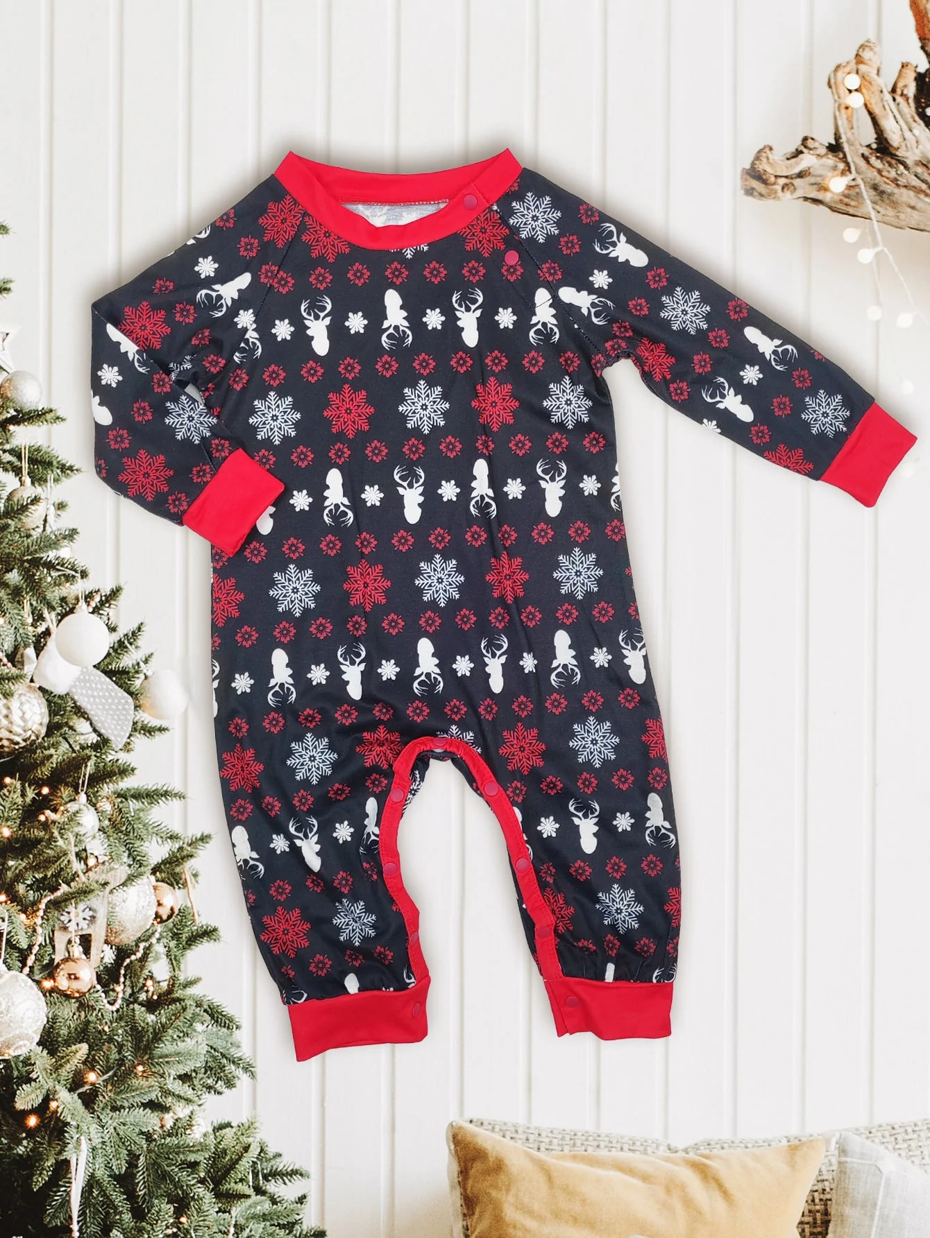 Red Christmas Snow Deer Matching Family Christmas Pajamas (Dog Pajamas Included) - Image 5