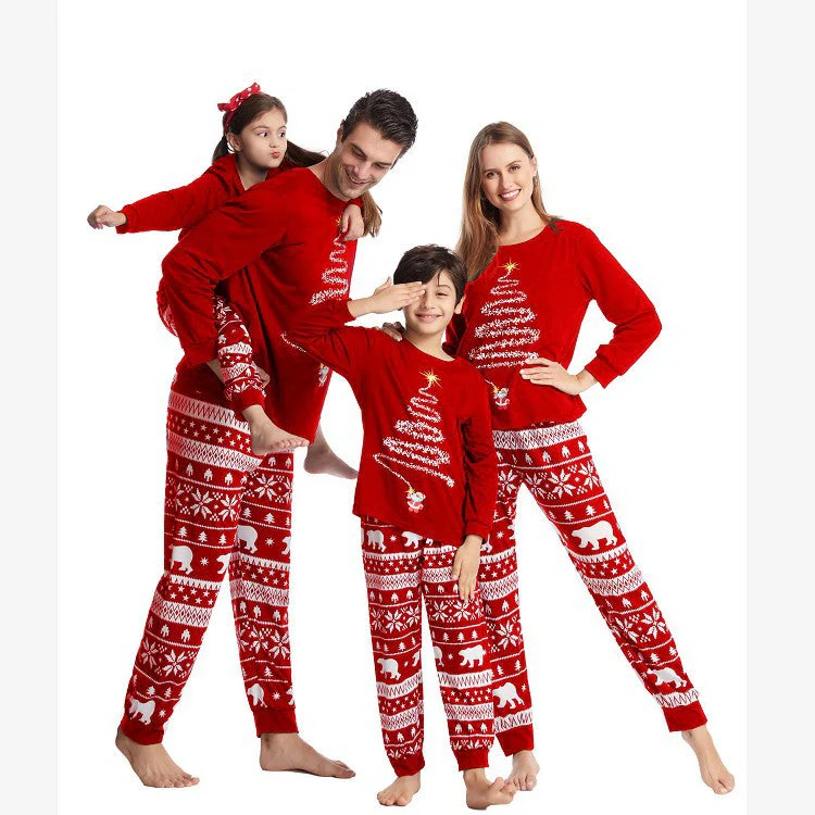 Red Christmas Tree Print Matching Family Christmas Pajamas Sets - Image 3