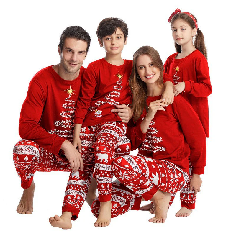 Red Christmas Tree Print Matching Family Christmas Pajamas Sets - Image 4