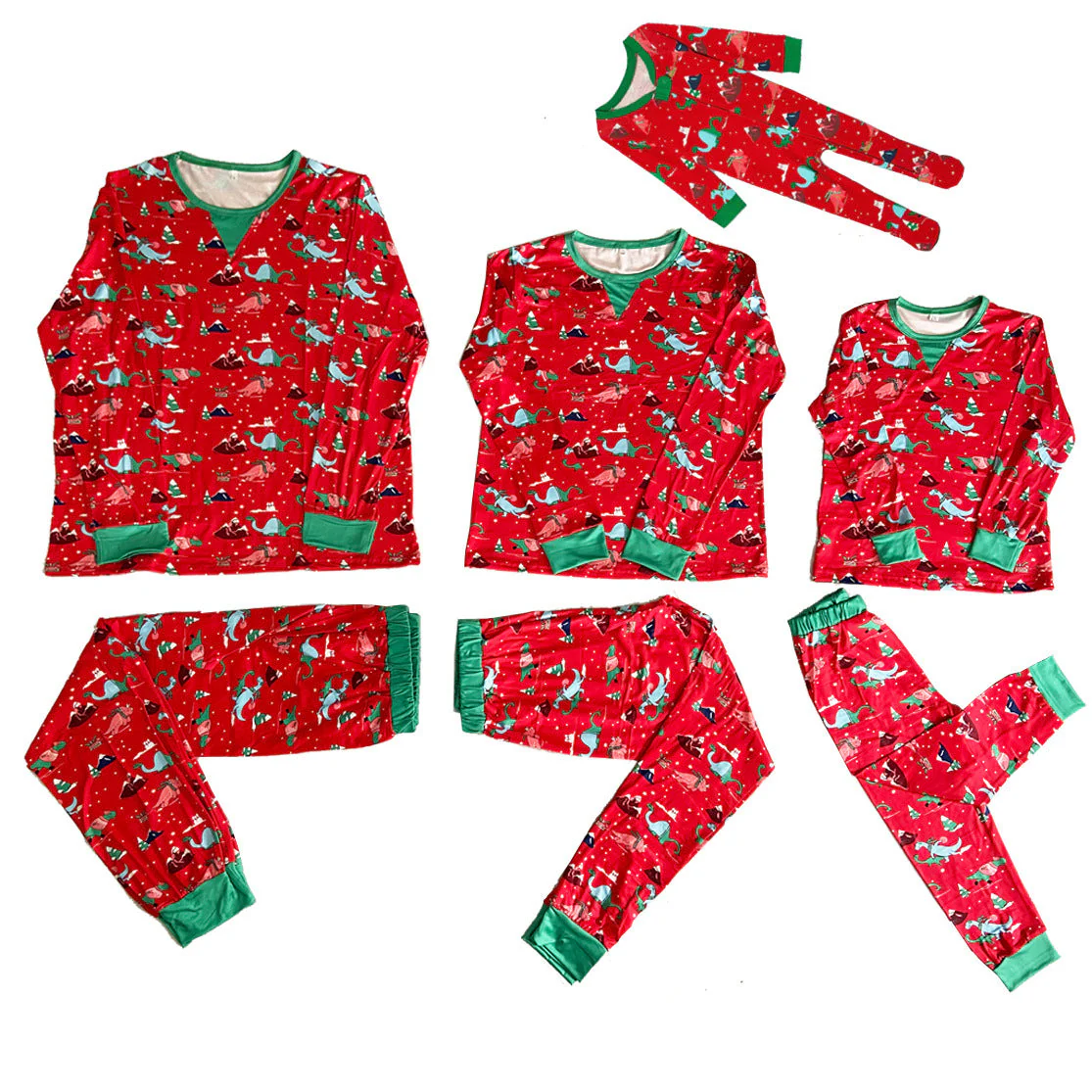 Red Cute Dinosaur  Pattern Family Matching Pajamas Sets - Image 5
