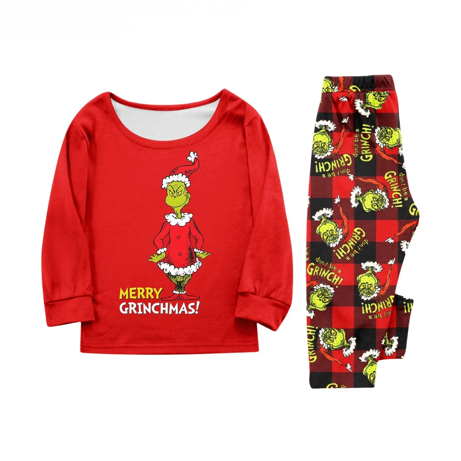 Red Grinch Print Matching Family Christmas Pajamas - Image 3