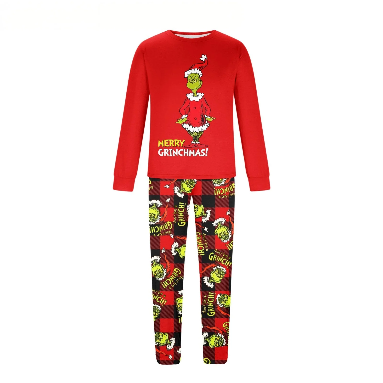 Red Grinch Print Matching Family Christmas Pajamas - Image 4