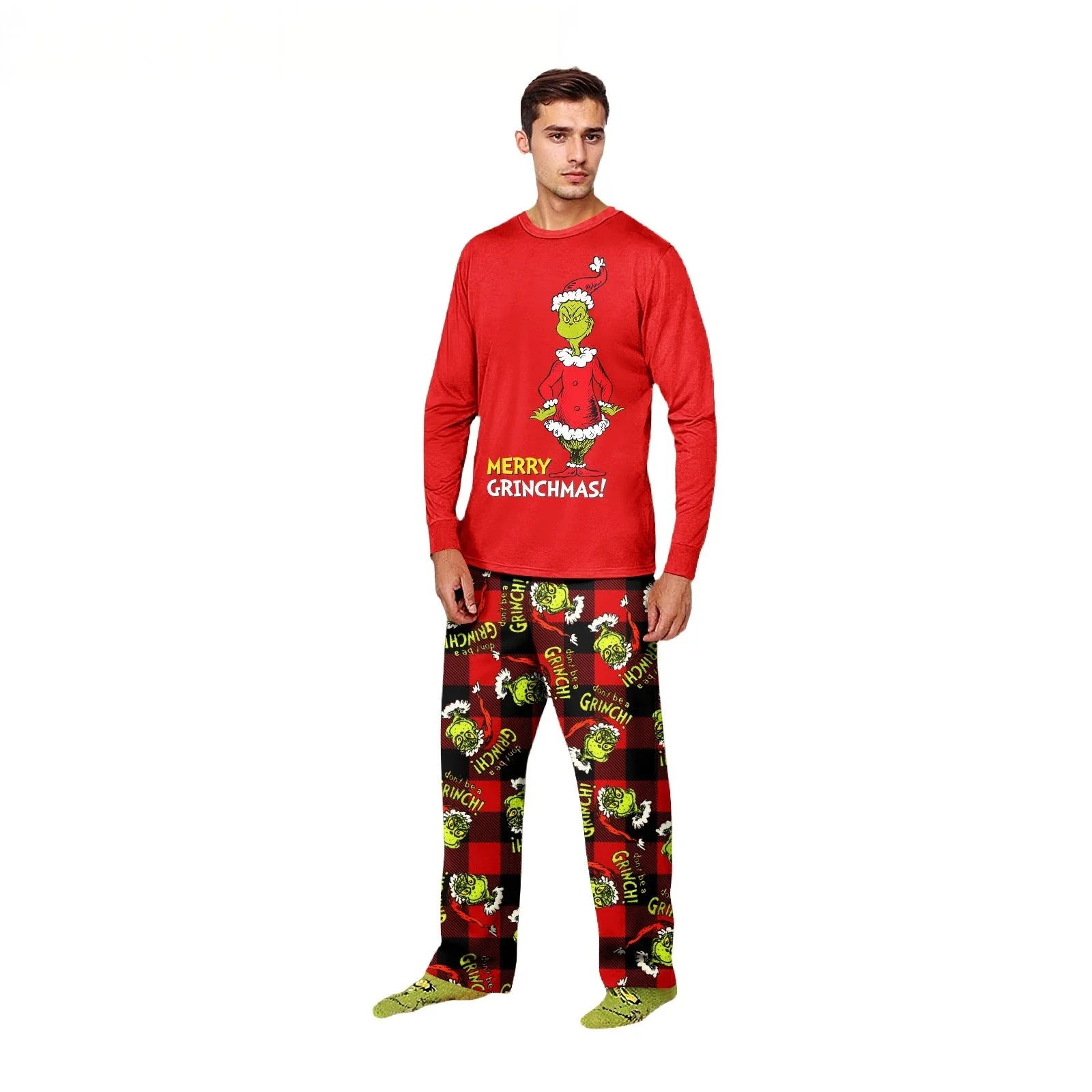 Red Grinch Print Matching Family Christmas Pajamas - Image 6